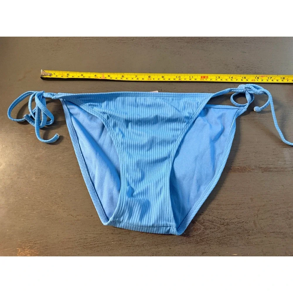 Xhilaration Blue Ribbed Side Tie Bikini Bottom Womens Large Swimwear